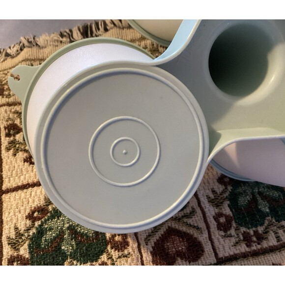 Vintage Tupperware Light Blue Condiment Caddy with 3 Cups & Lids #757-4 USA Made - Picture 6 of 11